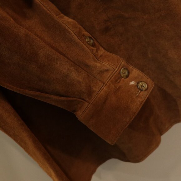 VINTAGE lord taylor suede leather shirt jacket button tan L western equestrian - Picture 7 of 12